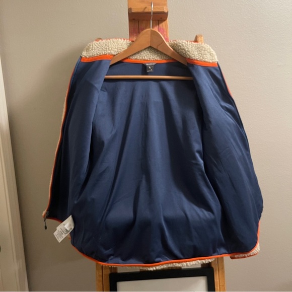 Eddie Bauer Rangefinder Sherpa Fleece Full Zip Up Coat Tan/ Navy size Medium - Picture 9 of 13